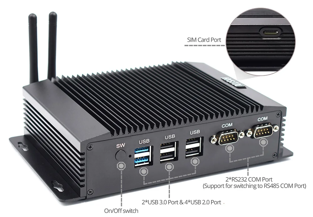 Двойной LAN Мини ПК Windows 7 безвентиляторный мини ПК Intel Celeron J1900 RS485 COM USB wifi промышленный ПК настольный компьютер