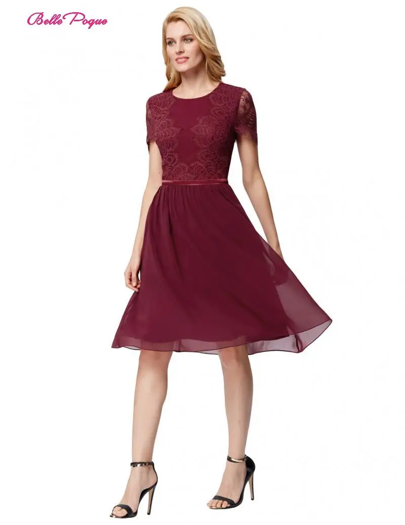 Belle Poque Women Short Sleeve Lace Patchwork Hollow Dress O-neck Breathable A-line Ladies Elegant Party Summer | Женская одежда