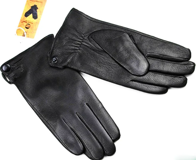 Black Wool lining Guantes Eldiven кожаные перчатки мужские прямые стиль оленьей кожи толще имитация кролика подкладка Осень и Зима Холодная Теплая - Цвет: Black Wool lining