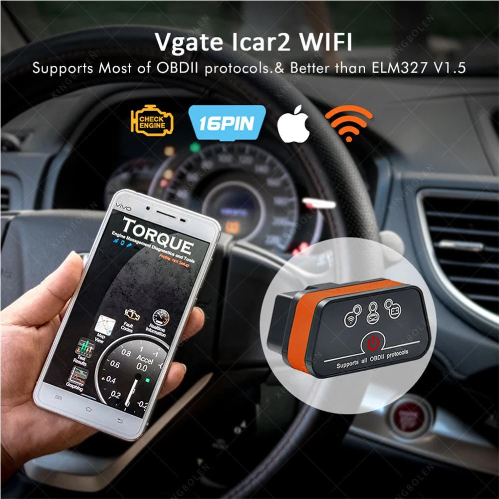 Vgate WI FI iCar2 OBDII ELM327 Икар 2 OBD2 диагностический сканер для iOS/Android ПК ICAR2 считыватель