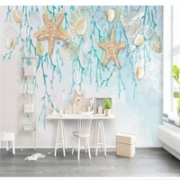 custom mural wallpaper seashell watercolor coral sofa living room tv background wall