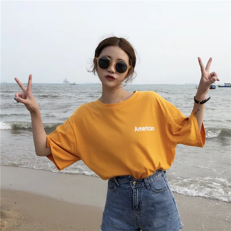 Женская футболка Летняя одежда в Корейском стиле Ulzzang Harajuku Смешные футболки с