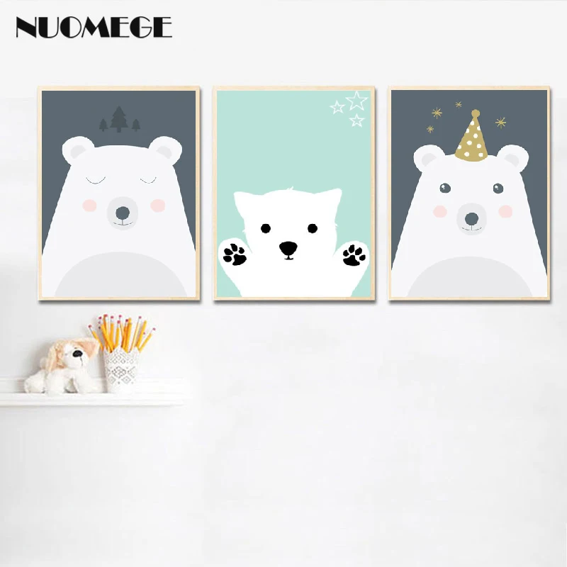 

Nordic Cartoon Style Lovely Decoration Bear Poster Pink animal Wall Art Canvas Painting Posters and Prints Baby Girl Room Decor