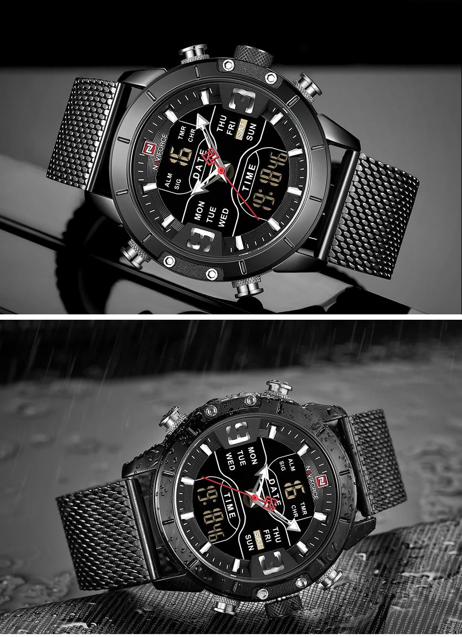 Топ люксовый бренд NAVIFORCE мужские модные спортивные кварцевые часы светодиодный цифровые часы мужские полностью стальные военные часы Relogio Masculino