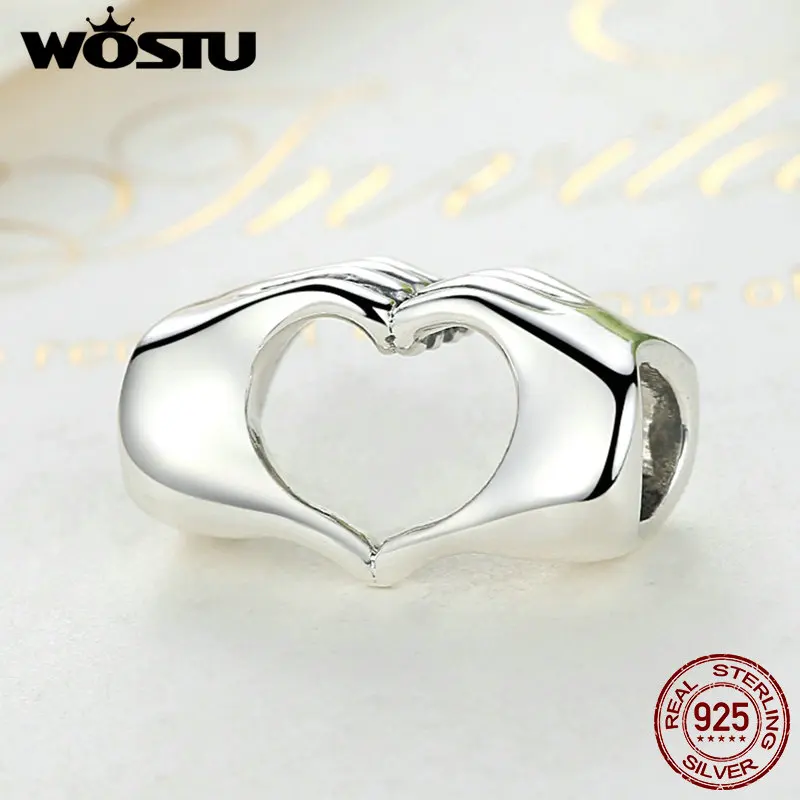 WOSTU подлинный 925 пробы Серебряный браслет ручной работы с сердечками, браслет WST DIY ювелирные изделия для женщин CQC125