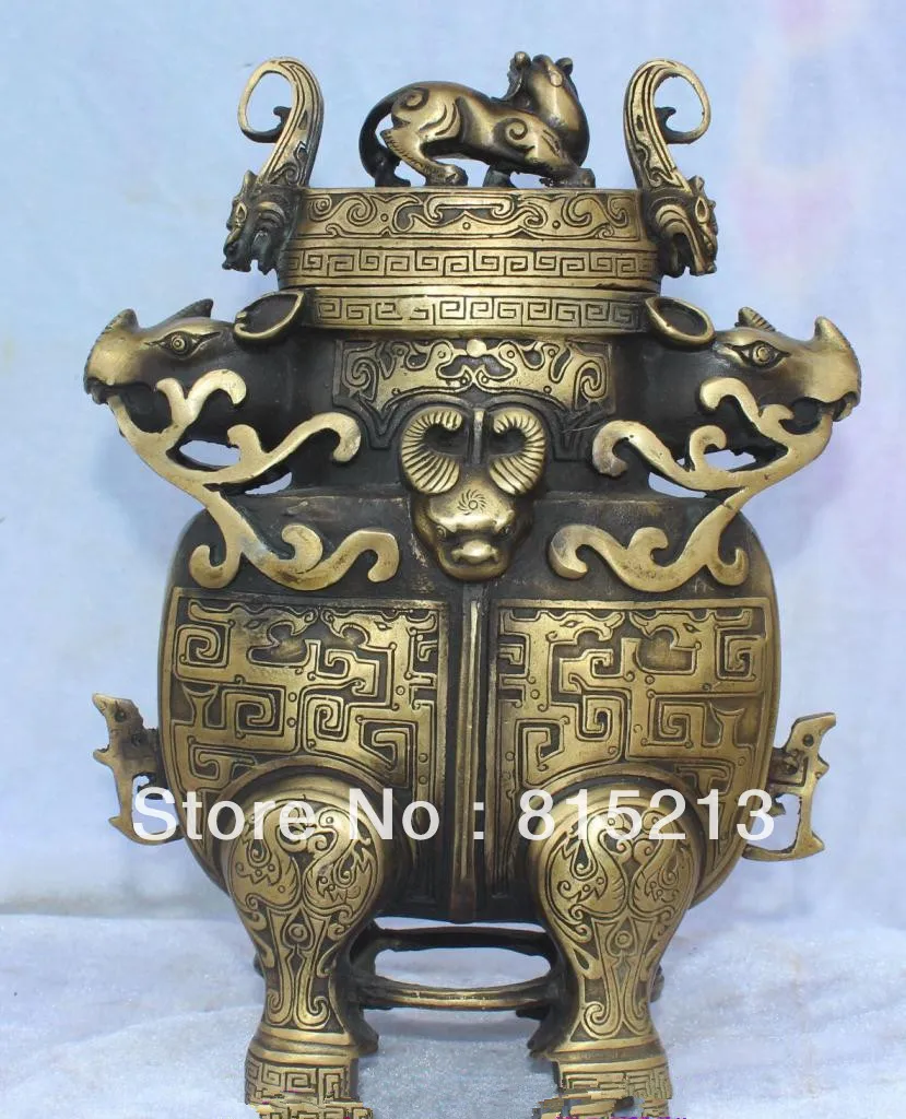 SCY 000285 Китайский Бронзовый феншуй дракон феникс Единорог овца Зун бык статуя в