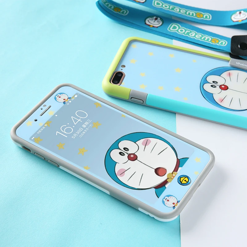Для iPhone 8 противоударный бампер симпатичные Doraemon задней и передней закаленное