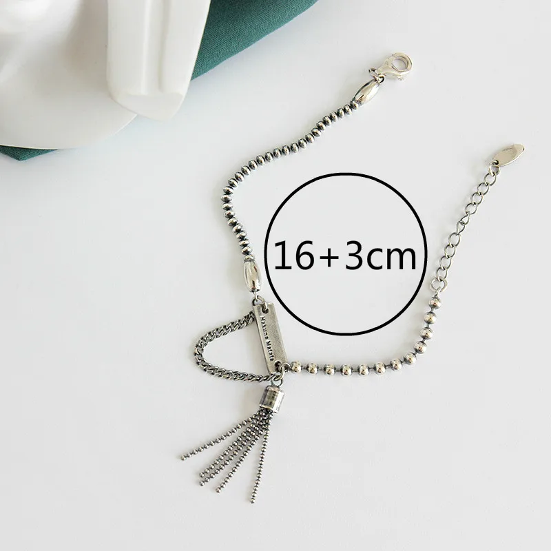 

Flyleaf Vintage Old Beads Chain Tassel Charm Bracelets For Women Retro 100% 925 Sterling Silver INS Style Jewelry