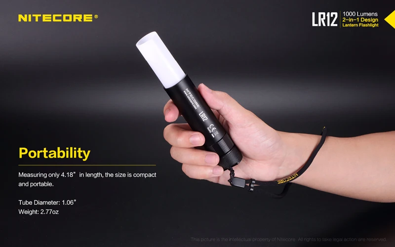 Горячая Nitecore LR12 2 в 1 дизайн CREE XP-L HD V6 светодиодный 1000 люмен выдвижной портативный фонарь