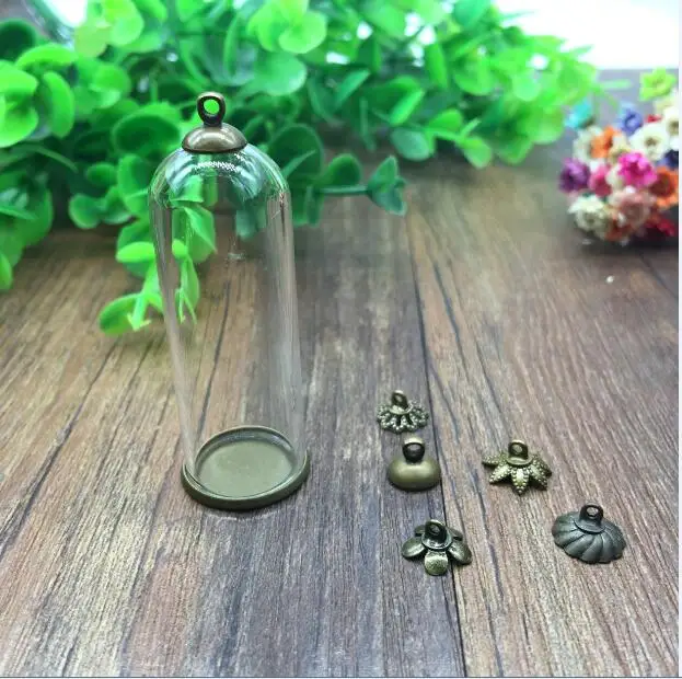 

5sets/lot 50*18mm glass globe antique bronze color 18mm ordinary base beads cap glass vial pendant bottle dome jewelry findings