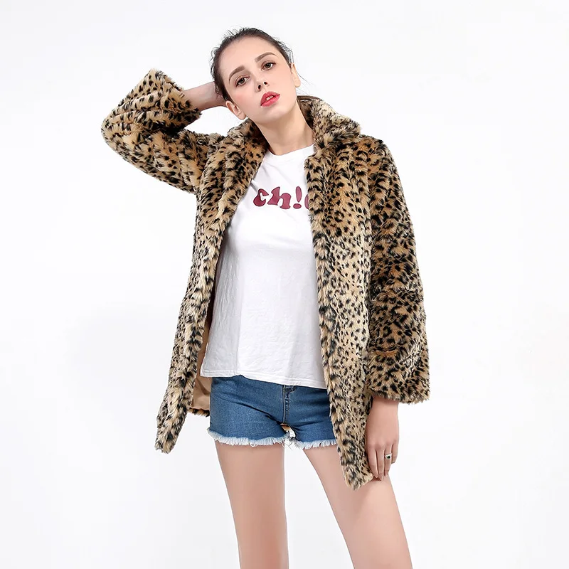 Женское пальто с леопардовым принтом Свободное длинное повседневное из