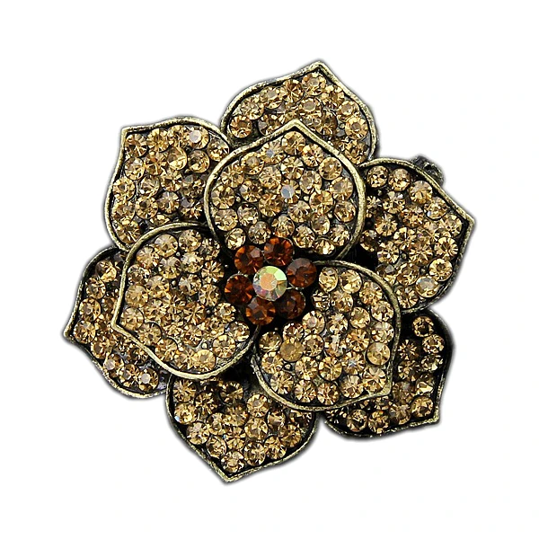 

Vintage Style Antique Gold Tone Rhinestone Crystal Dianmante Rose Flower Wedding Brooch