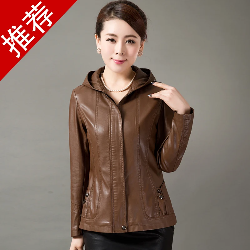 Бесплатная доставка весеннее и осеннее кожаное платье с капюшоном короткое