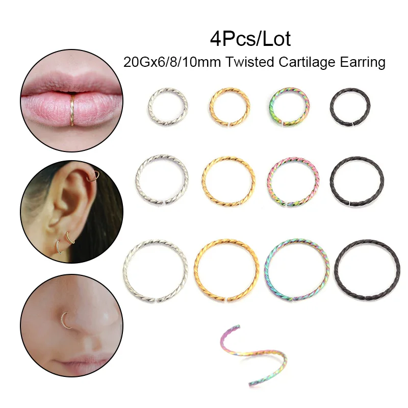 4 шт. витое кольцо для пирсинга Sellsets орбитальное Snug Daith Conch Lobe Tragus спиральный хряща