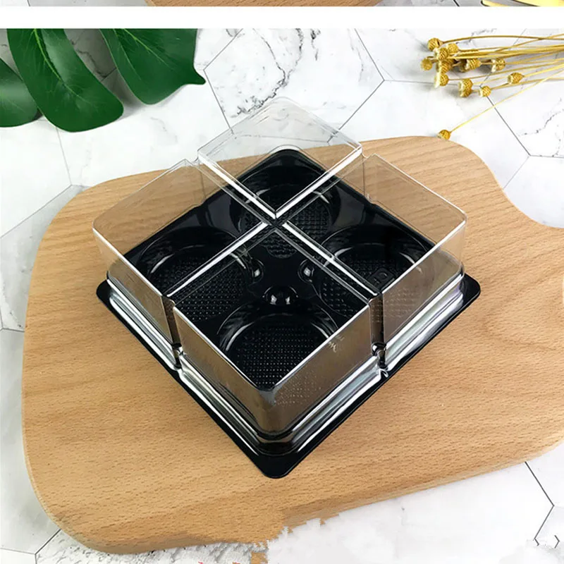 20 компл. Прозрачный пластиковый держатель для 4 кексов мини-чашка mooncake торт коробки для выпечки Упаковка для кексов контейнер для Выпечки Контейнер для печенья