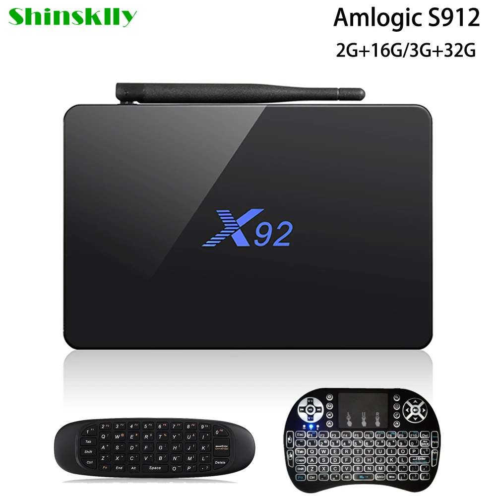 Shinsklly X92 Android TV Box Amlogic S912 Восьмиядерный RAM 2G ROM 16G/32G Smart BOX 7 0 Wifi 4K 3D плеер