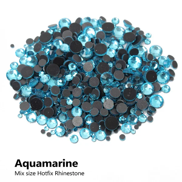Aquamarine Горячая Распродажа, 30 цветов, смешанные размеры, горячая фиксация, стразы, 2000 шт., стразы с плоским основанием для одежды, сумки для обуви - Цвет: Aquamarine