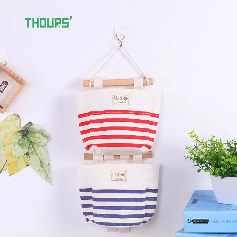

Thours 1pc Wall Hanging Storage Bag Dark-Fabric Cotton Wall Pockets Pendant Makeup Sundries Organizer Home Decoration