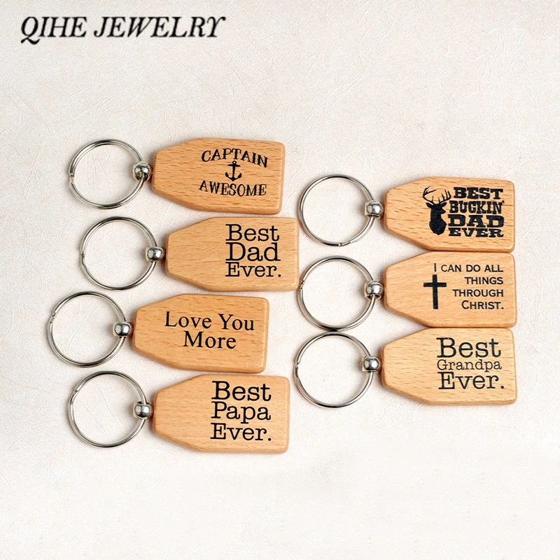 

"best dad papa grandpa ever"Wood Keychain Key tag Gift for Dad Man Father's Day