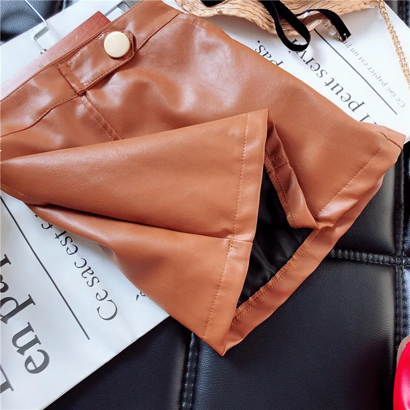 Весенне-осенняя юбка из искусственной кожи для девочек 2 цвета одежда малышей 3-7