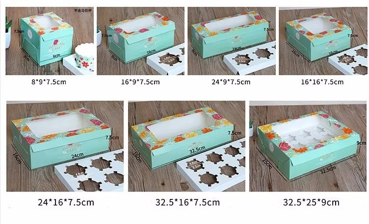 Светло-зеленая Φ 3 коробка для кексов с вставкой из крафт-бумаги прозрачным