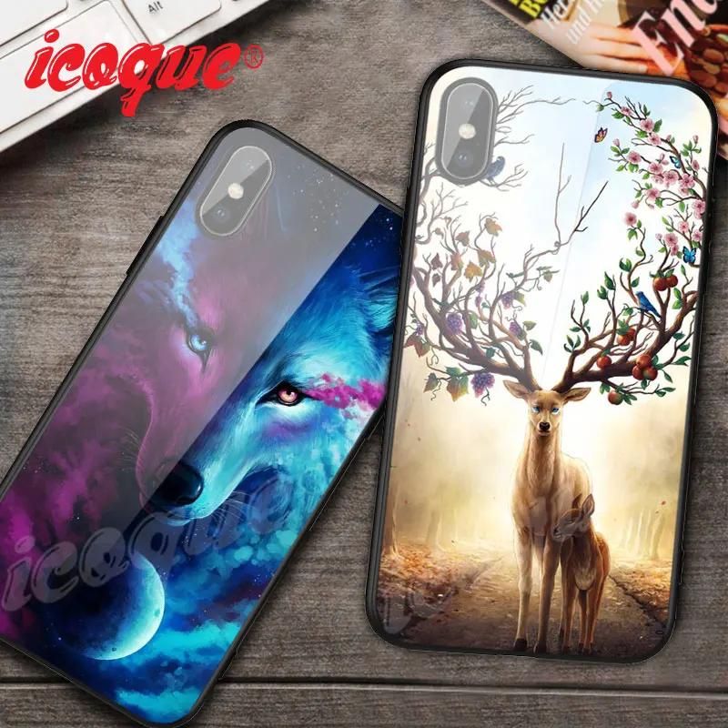 Роскошный стеклянный чехол с животными для iPhone 6 s Plus 7 8 X XR iphone6 7plus 6plus оболочка