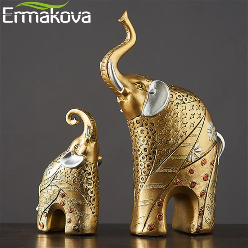 ERMAKOVA 2 шт./пара Винтаж золотой смолы для матери и ребенка статуя слона статуэтка