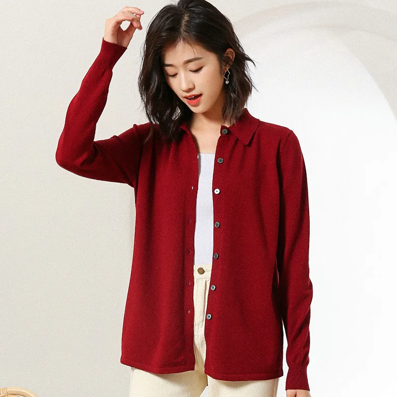 Cashmere sweater female new round neck solid color knit cardigan Slim loose coat thin section elastic wild shirt |