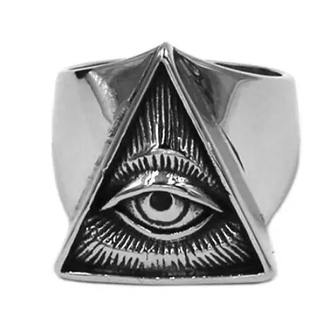 A style Silver Кольцо с пирамидой для глаз Illuminati, ювелирные изделия из нержавеющей стали, серебро, золото, масонский глаз, байкерское мужское кольцо, SWR0826 - Цвет основного камня: A style Silver