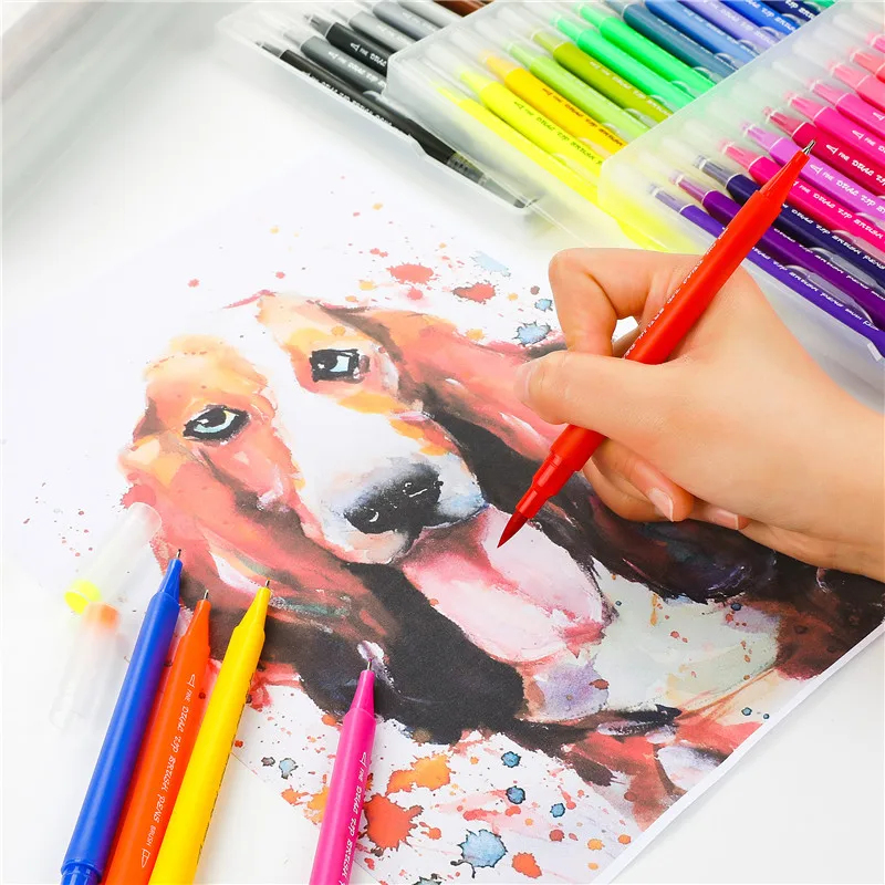 MIRUI, 100 цветов, FineLiner, рисование акварелью, художественные маркеры, ручки с двойным наконечником, кисточка, школьные принадлежности