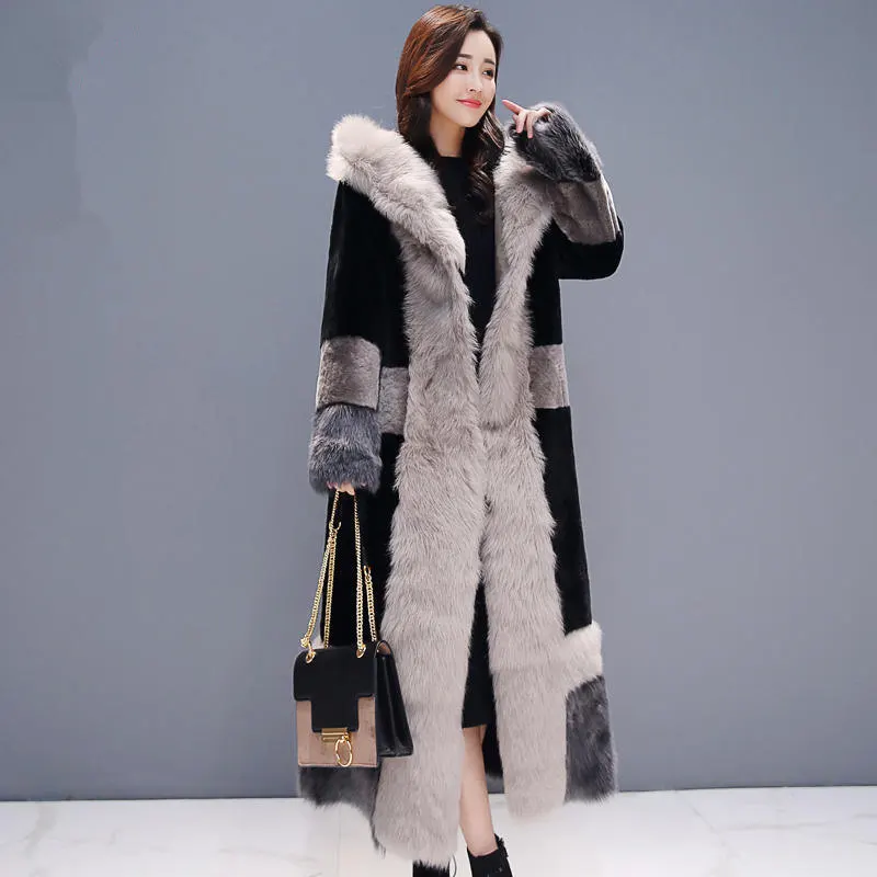 Winter Jacket Women Plus Velvet Warm Thick Long Fur Coat Female Elegant Long Sleeve Plus Size Winter Jacket Women Padded Q1703