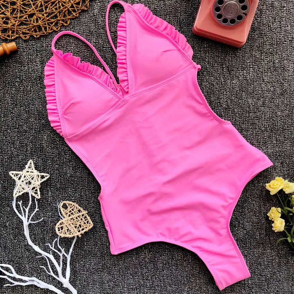 Pink Купальник женский купальный костюм Цельный купальный костюм Мягкий купальник Монокини купальники бикини пуш-ап бюстгальтер - Color: Pink