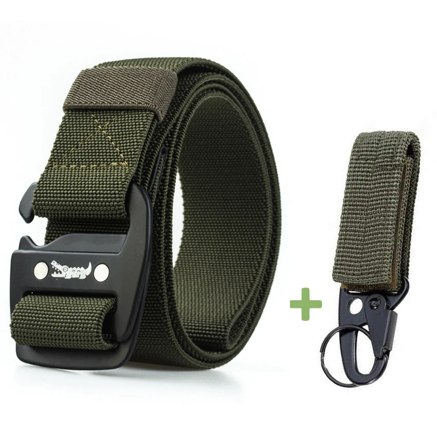 Green Match Belt Эластичный холщовый ремень для мужчин для джинсов, брюк, армейский крокодиловый дизайнерский ремень с металлической пряжкой, повседневный длинный нейлоновый пояс, черный мужской подарок - Цвет: Green Match Belt