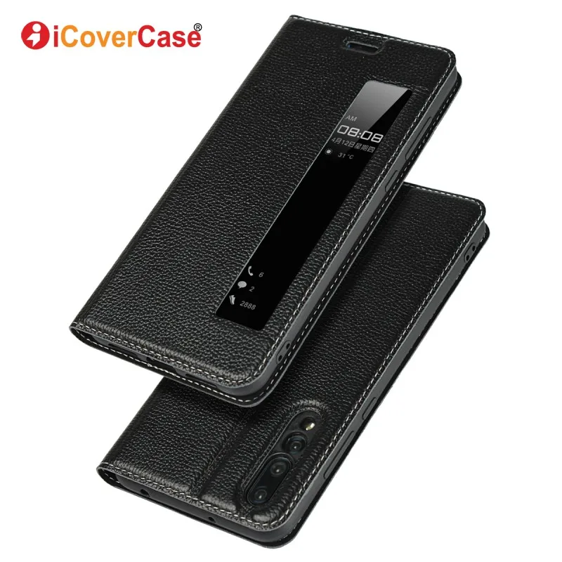 Кожаный чехол iCoverCase с окошком для Huawei P20 Pro Магнитный кошелек телефонные