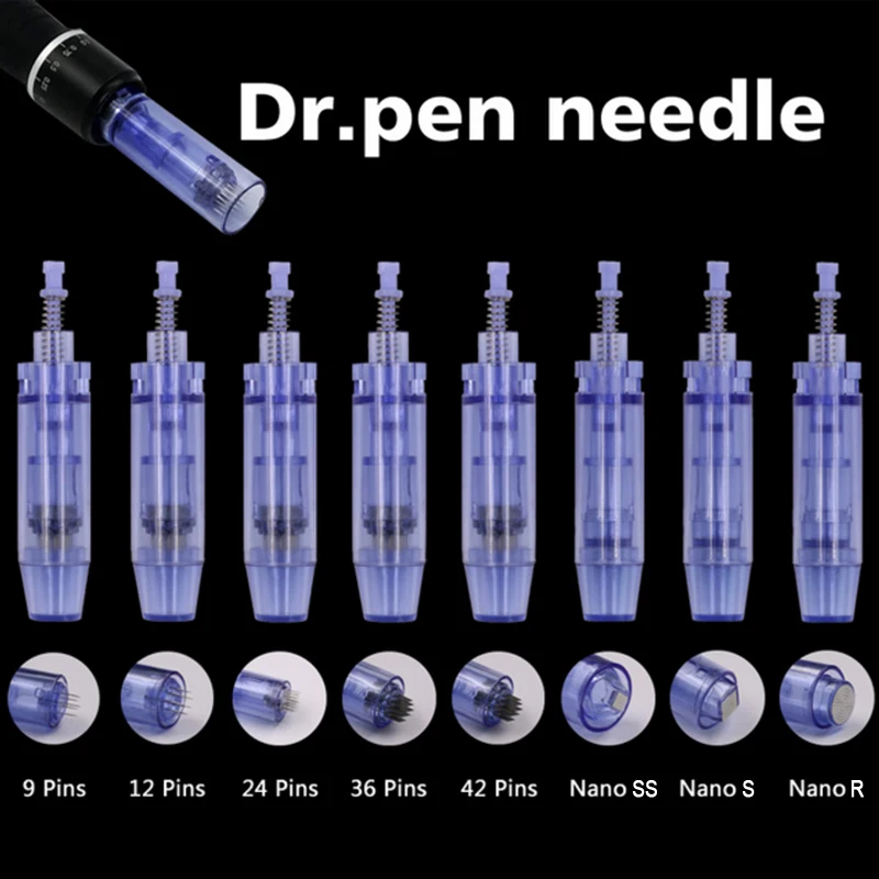 

50pcs 12 24 36 pin blue micro needle cargridge electric DR derma pen replacement needles head stainless steel tattoo needle tip