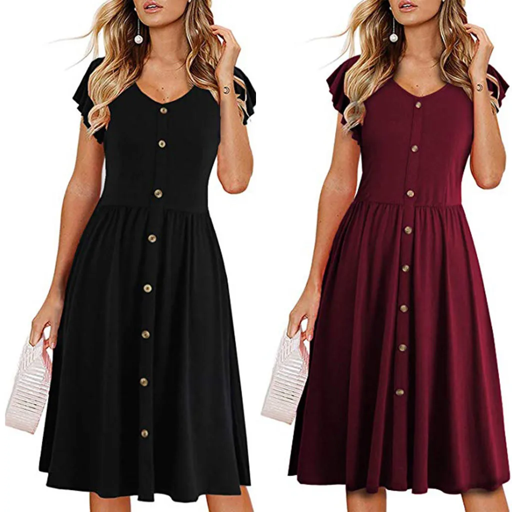 Женское платье без рукавов летнее пляжное однотонное черного цвета на кнопках