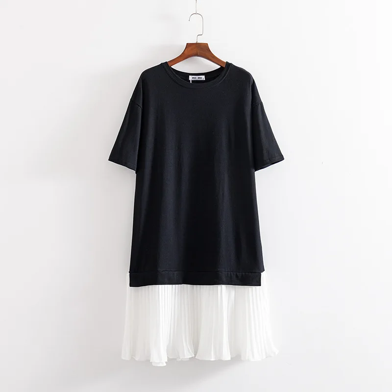 2019 Plus Size Casual Dresses Summer Women Clothing Fashion Loose Short Sleeve Split Pleated Dress K3-8086 | Женская одежда