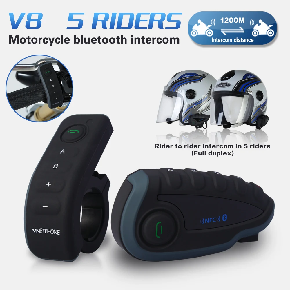 VNETPHONE 1200M Motorcycle Motorbike BT Bluetooth Helmet Intercom Interphone Headset With Remote Control FM 5 Riders | Автомобили и