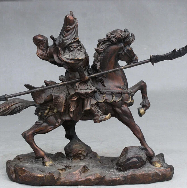 ymying 1011++++10&quot China Fengshui Bronze Guan Gong Yu Warrior God Hold Knife Ride Horse Statue | Дом и сад