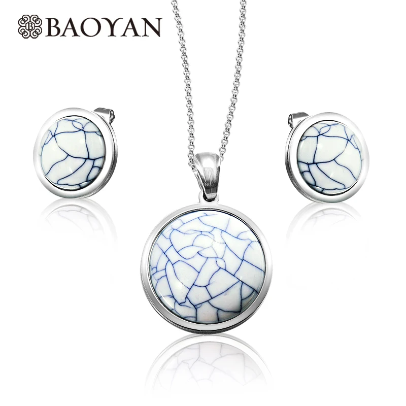 Baoyan 316L Нержавеющая сталь белый говлит круглый кулон Цепочки и ожерелья серьги