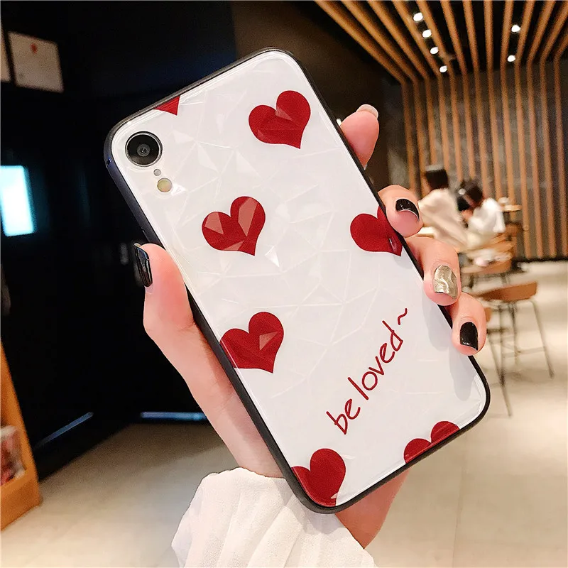 Fashion Diamond Texture Case For iPhone 6 6s 7 8 Plus X XR XS Max loving heart be loved Phone Cover Luxury acrylic Ultra Thin |