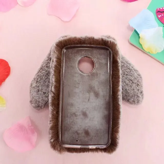 Теплый милый 3D чехол из меха кролика плюшевый для Motorola Moto X4 пушистый кролик