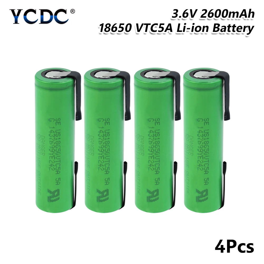 4 PCS Высокая 35A натуральная US18650VTC5A 18650 батарея 2600mAh литиевая аккумуляторная батарея Сварка никелевый лист батарея для фонарика - Цвет: 4 PCS