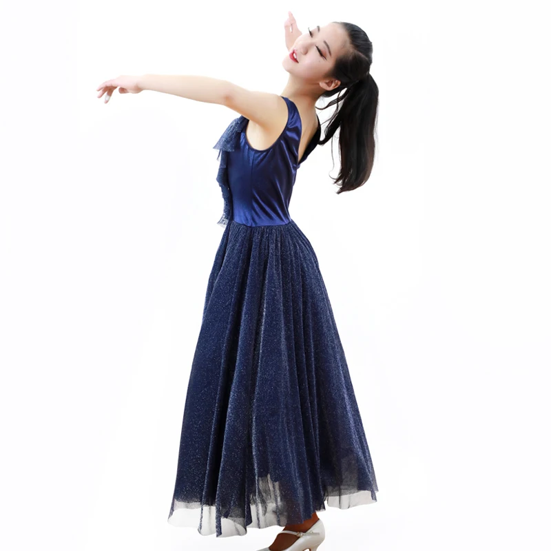 

Modern Double Printing Pompon TUTU Skirts Ballroom Practice Dance Dress Sexy Stage Performance Clothing Short Sleeve DressDWY548