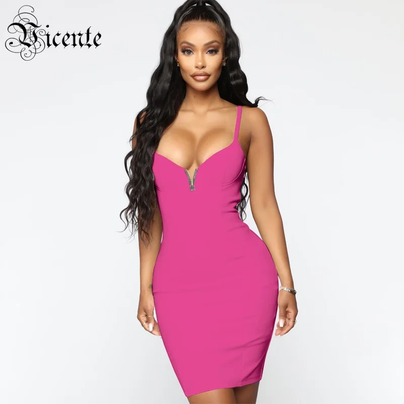 VC Hot New Arrival Back Hook Design Sexy Spaghetti Strap V Neck Celebrity Party Bandage Mini Dress | Женская одежда