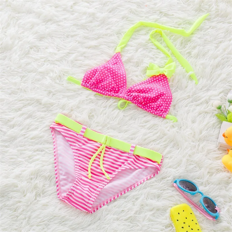2018 Children Bow tie Halter Bikini Set Swimwear Girl Swimsuit Swim Bathing Suit Bather Pool Tanga Teen kid Baby Beach Wear Blue |