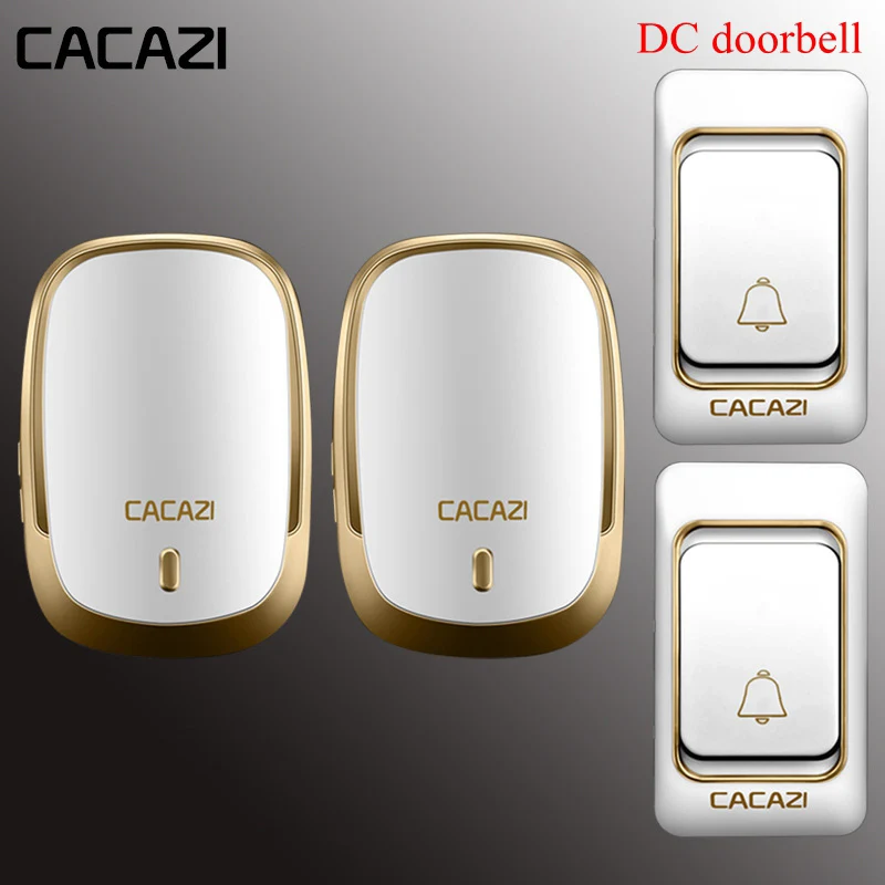 Gold2x2 Беспроводной дверной звонок CACAZI, батарейка постоянного тока, кнопка управления дверным звонком, дистанционный светодиодный светильник 200 м, Домашний Беспроводной звонок, 4 громкости, 36 колокольчиков - Цвет: Gold2x2