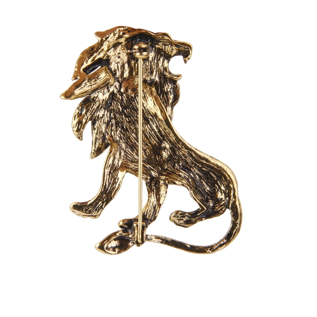 Феново винтажная унисекс брошь из сплава Лев шпильки золотистого цвета для
