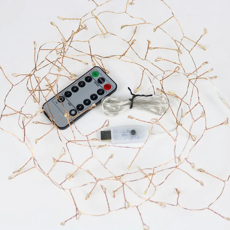 USB type Пульт дистанционного управления Кластерные гирлянды для спальни, свадебного стола, вечерние светодиодный светильник для украшения, медный провод, сказочные огни для рождественской елки - Испускаемый цвет: USB type