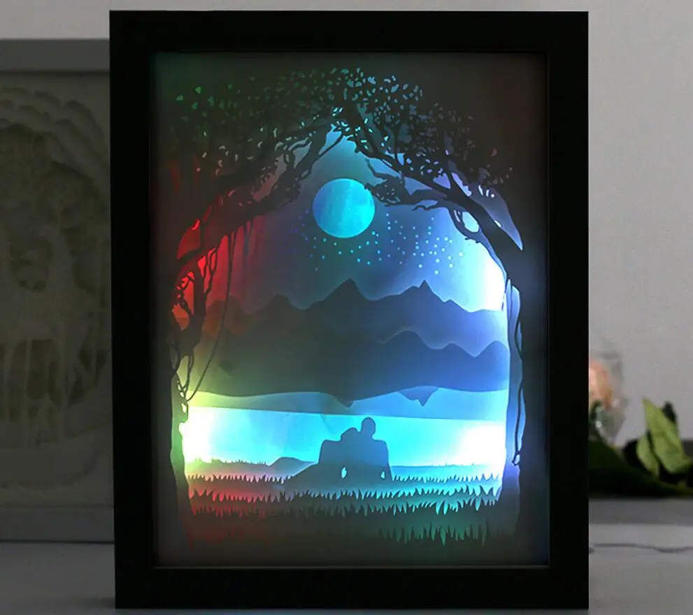 USB цветная 3D Бумажная рамка для картин влюбленных тень ночник дома офиса